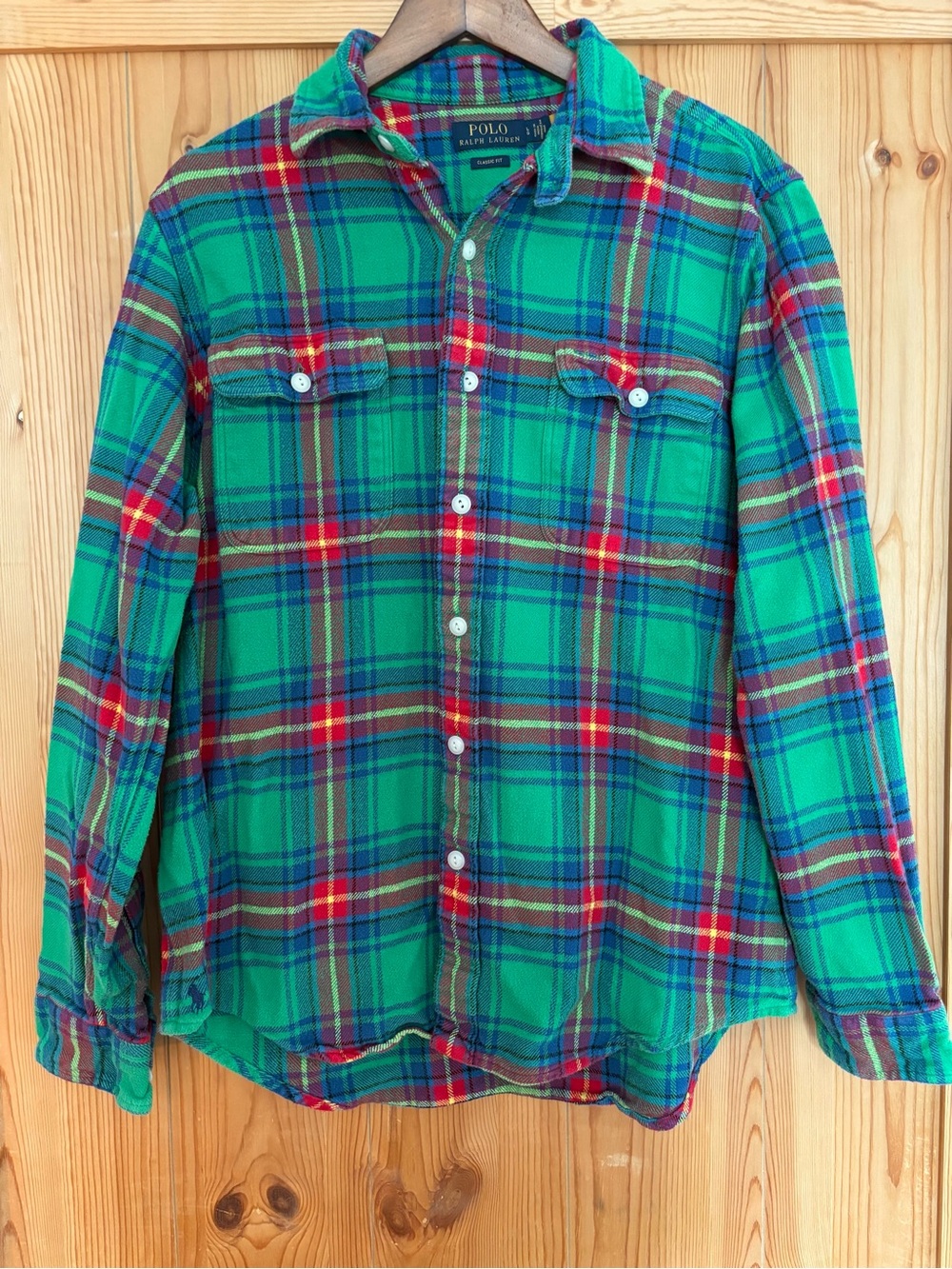 Polo Ralph Lauren Flannel Men’s Large Green Blue Red Tartan Plaid Classic Fit